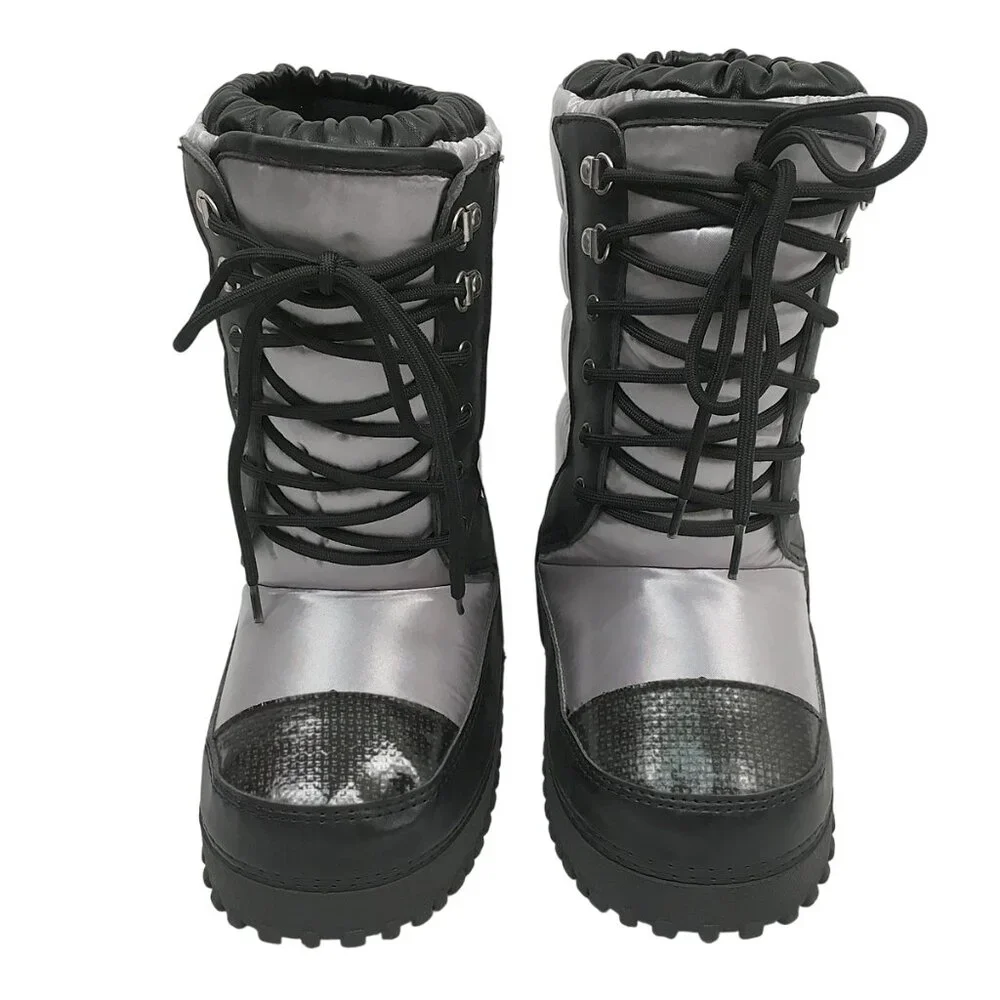 BRAND NEW Polo Ralph Lauren Girl Moon Boots Silver & Black Warm & Comfy Embossed